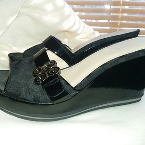 Women's Coach Black Signature Slip On Geri Wedges